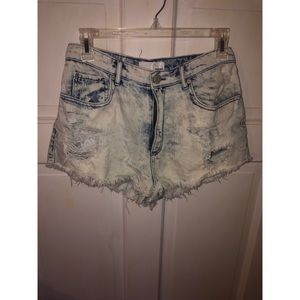 Acid washed garage jean shorts
